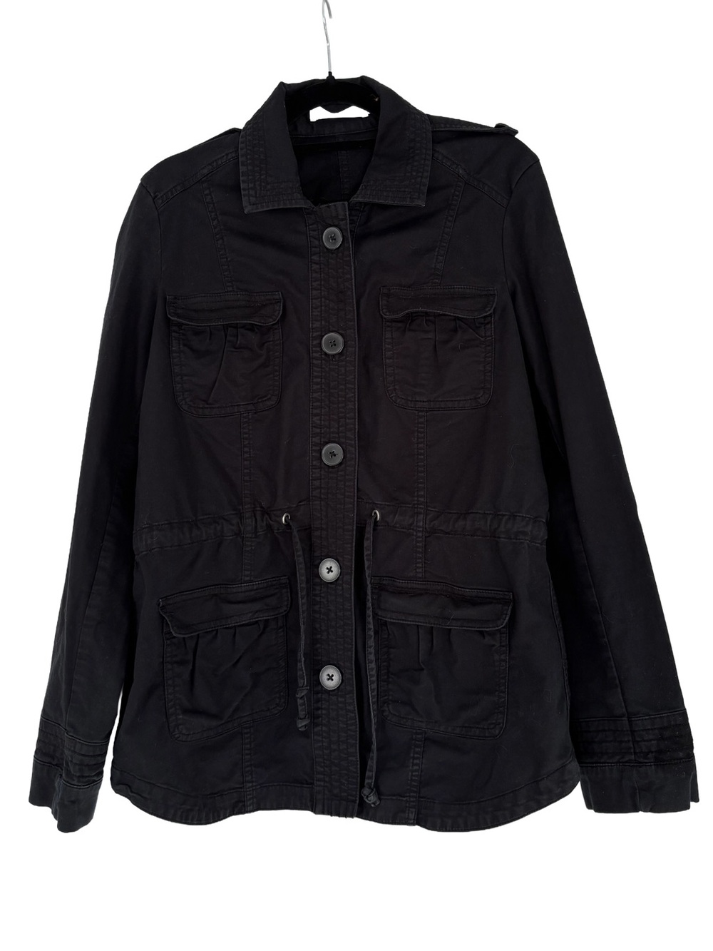 Ricki's Black Button-Front Utility Jacket with Drawstring Waist